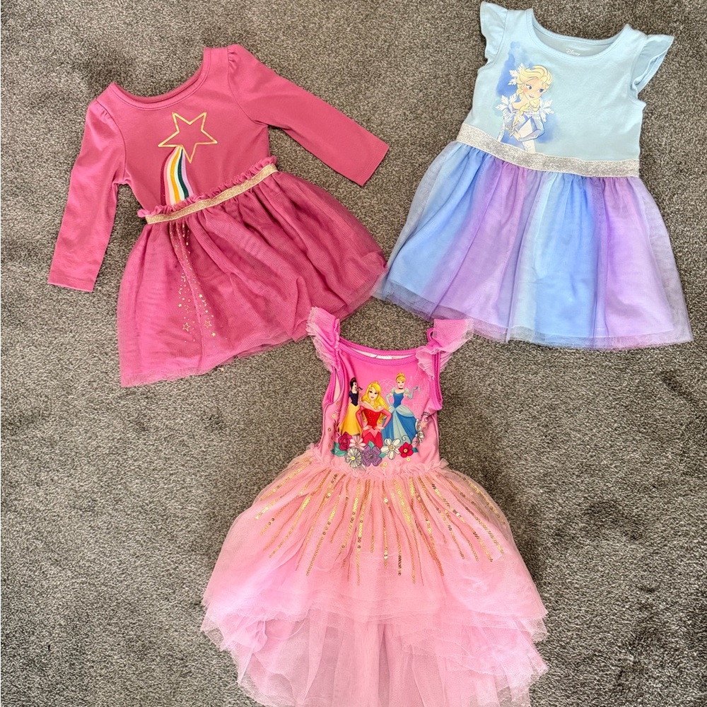 Girls Pink Princess Tulle Dresses with Gold Glitter